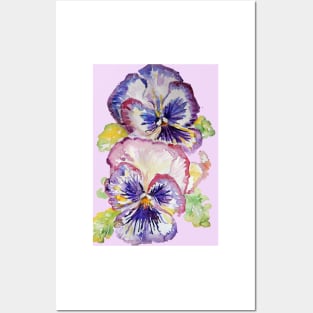 Pansy Watercolor Purple Flower Pattern on Lilac Pink Posters and Art